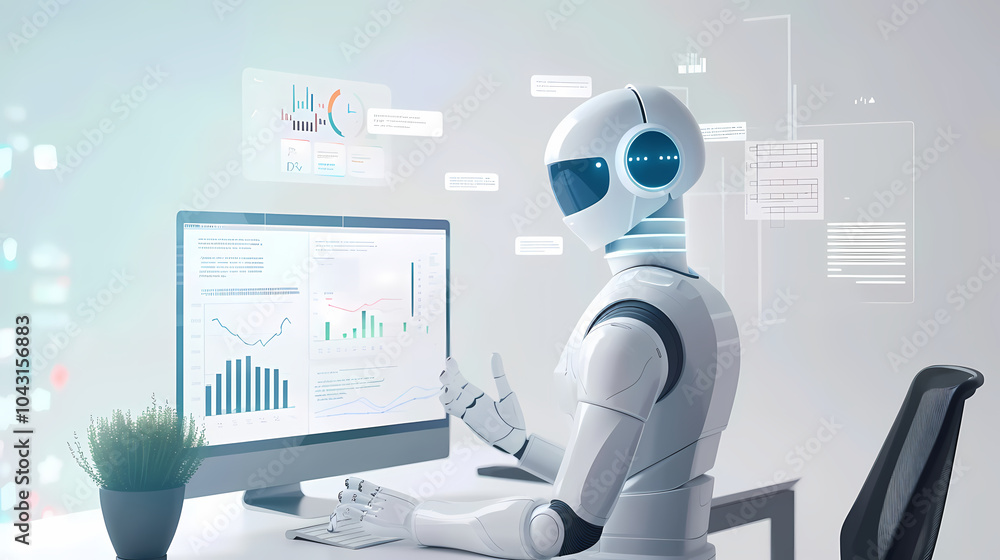 Poster robot and computer in the room generated ai