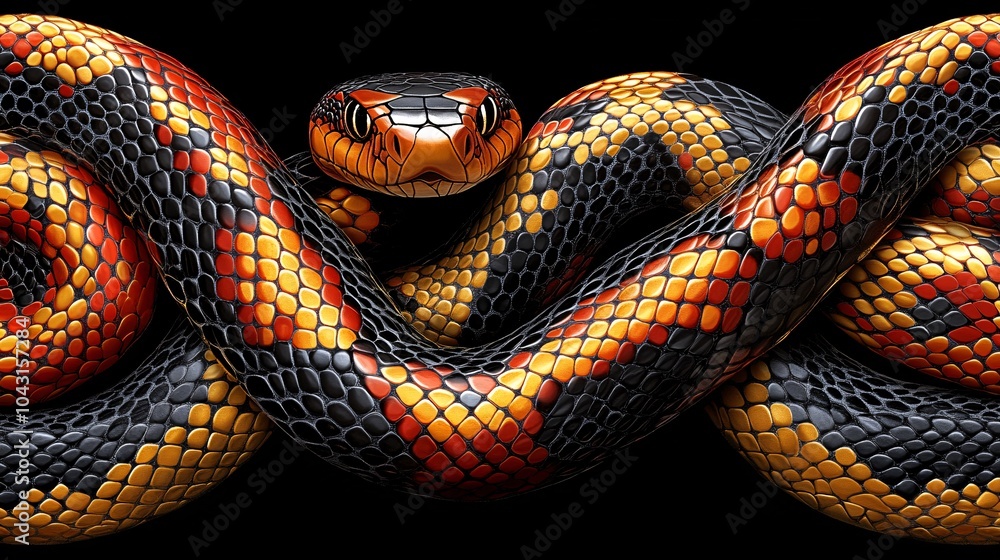 Aufkleber An abstract snake pattern with geometric shapes in bold red gold and black tones repeating to form a contemporary artistic background Stock Photo with side copy space