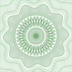 A green guilloche rosette with a background.