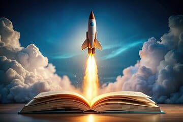 Dynamic book cover with rocket launching out