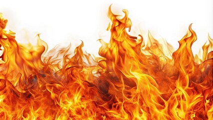 Dynamic fire flames creating silhouette effect on white background