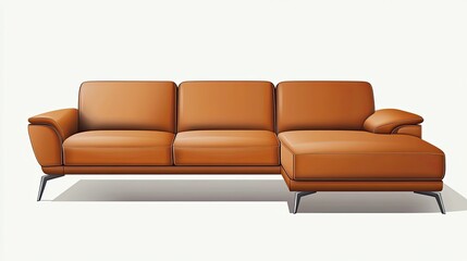 Fototapeta premium Brown Leather Sectional Sofa with Chrome Legs