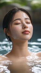 Naklejka premium 静かなプールで健康とリラクゼーションを体験