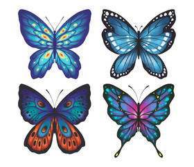 Butterfly Collection Illustration Set. Beautiful Watercolor Tropical Moths Isolated on White Background. Flying Cute Insects with Colorful Wings