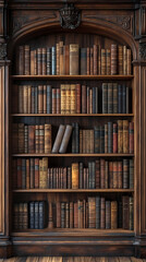 Blurred bookshelf background.Bookshelf in Library with antique books. 3d rendering.