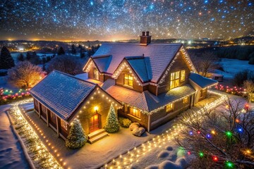 Obraz premium Captivating Long Exposure of Christmas Lights Outlining a Roof at Night