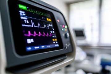 Fototapeta premium Medical Equipment Displaying Vital Signs in a Clinical Environment for Health Monitoring