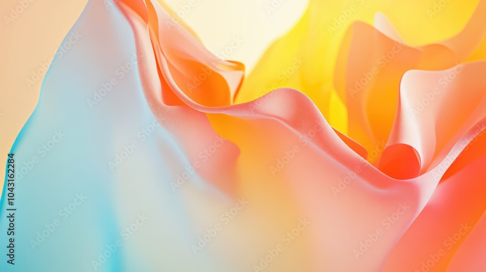 Poster bright colored edges with soft transitions over a light background, creating an abstract, modern ove