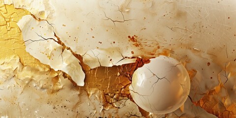 Abstract background with broken eggshell and golden and light brown tones, rough texture.