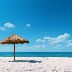 Tropical beach with a thatched umbrella