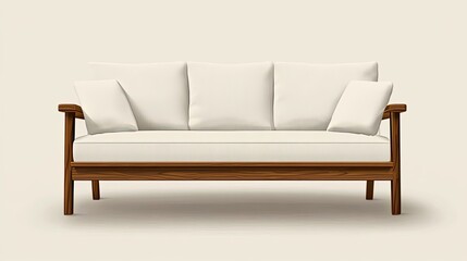 Fototapeta premium White Sofa with Wooden Frame and Pillows