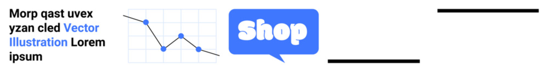 A chart showing a line graph with data points and a speech bubble with the word Shop. Ideal for e-commerce, analytics, marketing, sales, and data visualization. Banner for landing page