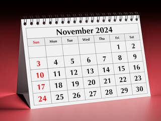 November 2024 calendar. One page of annual business desk monthly calendar
