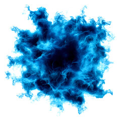 Blue smoke explosion on white background