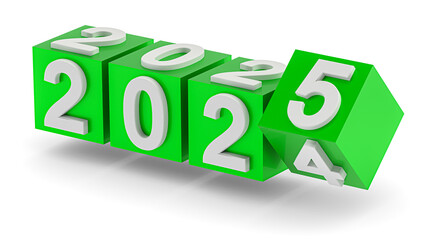 New year holiday concept. Cubes with number 2025 replace 2024. Abstract illustration isolated