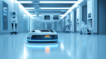Obraz premium Robot Delivery in Corridor.