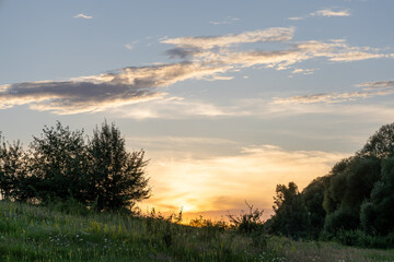 A bright sunset on a summer evening