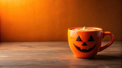 Halloween pumpkin latte in bright orange cup silhouette