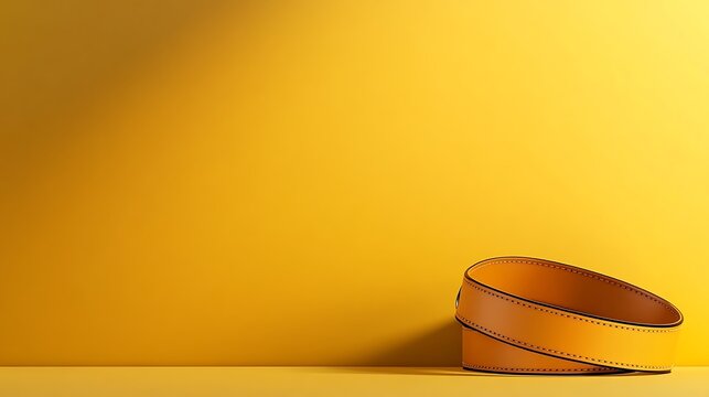 Yellow belt on yellow background, minimalist, modern fashion accessory design
