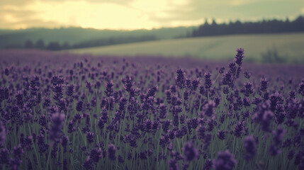 Fototapeta premium Lever de soleil au dessus d'un champ de fleur