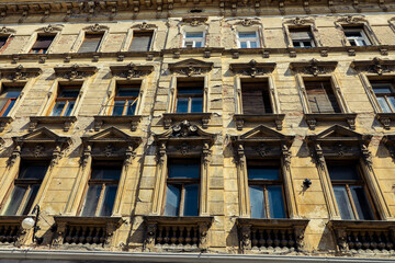 Architectural details of historic buildings in Timisoara Romania captured in bright daylight
