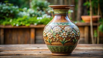 Handmade ceramic decorative vase on white background