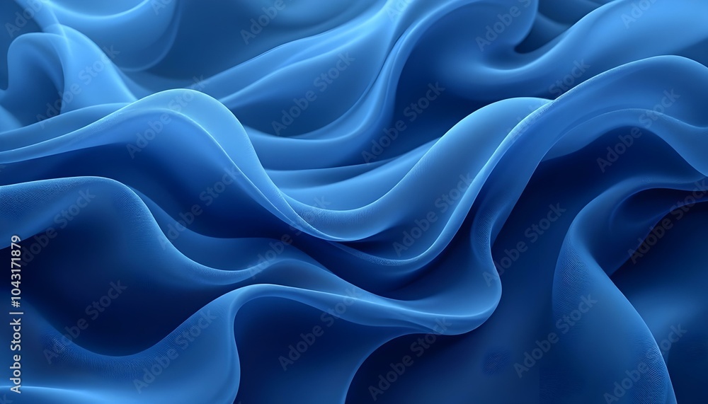 Poster 3d render, abstract minimal neon background with a glowing wavy line. Dark wall illuminated with led lamps. Blue futuristic wallpaper. 3D Abstract Background. 