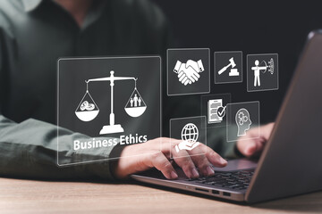 Business ethics, Trust Business, Behavior and manners concept, Businessman create awareness of...