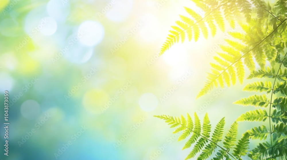 Aufkleber a serene background featuring ferns with soft light and bokeh effects.