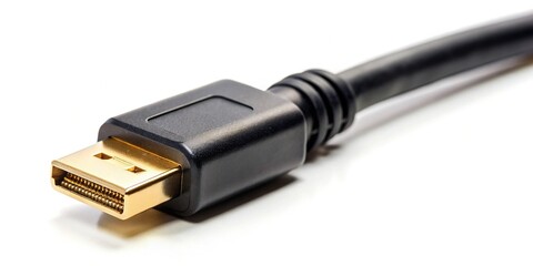 HDMI cable connector with gold end on white background