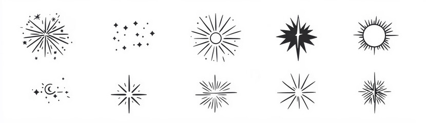 Obraz premium Icon set of sparkles and stars on white background