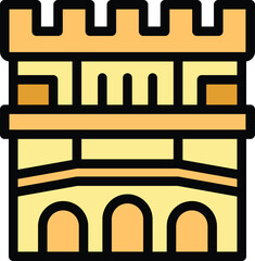 Simple icon of a medieval fortress with battlements, a large gate, and a walkway on top