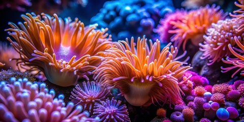 Macro Shot of Colorful Coral and Anemones in Urban Exploration Photography | Vibrant Marine Life, Close-Up Details, Underwater Wonders, Nature's Beauty