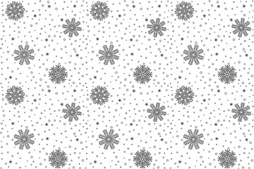 Outline winter seamless pattern. Christmas black and white snowflakes hand-drawn pattern. Christmas and winter season background. snow seamless pattern. New Year background. Editable stroke.