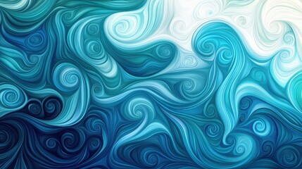 A vibrant background showcasing swirling patterns reminiscent of ocean waves, incorporating deep blues, aquamarine, and hints of white 