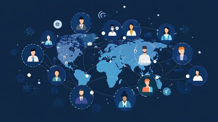 Naklejka premium Global business networking data exchange, hr recruitment, customer service, and strategy