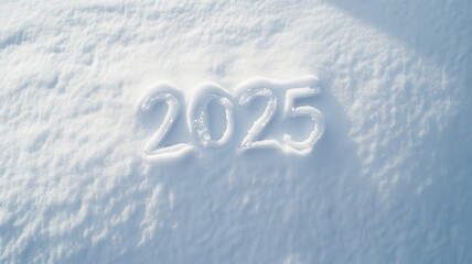 Symbol of 2025 Happy new year drawn by hand on pure white,drawing on snowdrift,lettering,Postcard,number 2025 concept,winter season and holiday,2025 goal planning business concept.