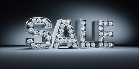 Sale of Diamonds - Text made of Diamonds on dark Background - 3D illustration