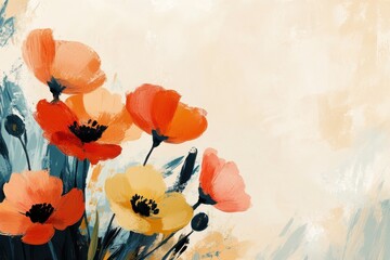 Minimalistic floral art with vibrant poppy blooms for home decor and design