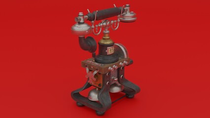 Antique desk telephone with red background 4k photos #antique #telephone #tech
