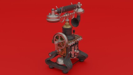 Antique desk telephone with red background 4k photos #antique #telephone #tech