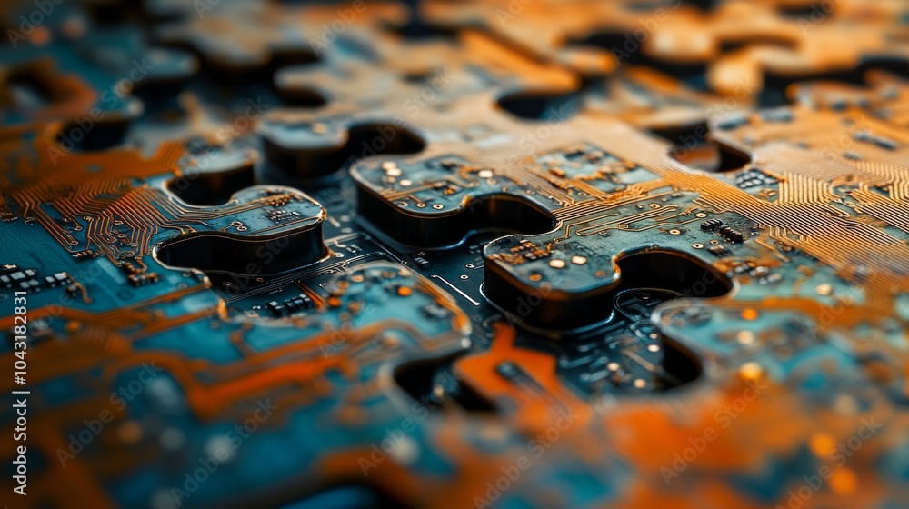 Poster Microservices Integration. Circuit Pattern Puzzle Pieces