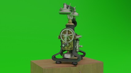 antique telephone on wardrobe with green background