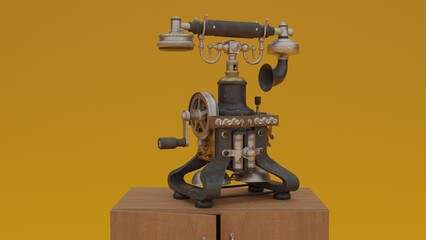 telephone on wardrobe with orange background