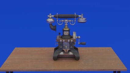 Antique telephone on school desk 4k photos. Antique Gear Telephone.