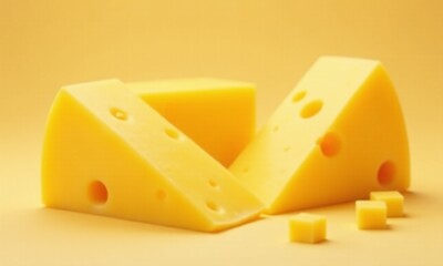 Cheese blocks Swiss cheese Cheddar cheese yellow background