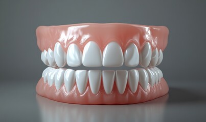 Obraz premium teeth that are realistic. White smile isolated in 3D for orthodontic clinic, white jaw render in dentistry concept. dental hygiene model