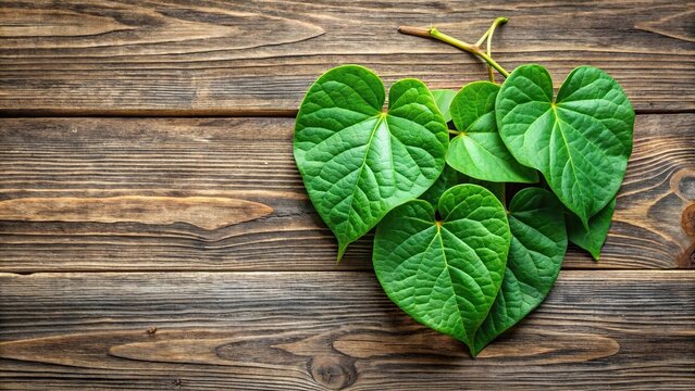 Herbal Tinospora cordifolia plant on wooden background