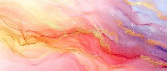 An abstract watercolor background with golden lines, luxury pastel marble patterns, and elegant design.