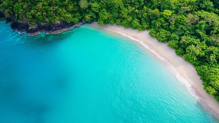 Fototapeta premium Remote beach cove with turquoise waters, lush greenery surrounding, untouched coastline, escape from the world, remote cove, serene escape